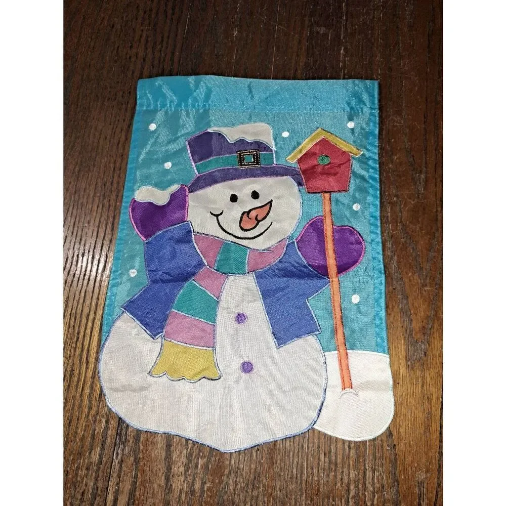 3 Christmas Holiday Winter Garden Flags Snowman  Birds Holly Snow Lamb Star